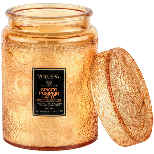 VOLUSPA SPICED PUMPKIN LATTE GLASS CANDLE 73321