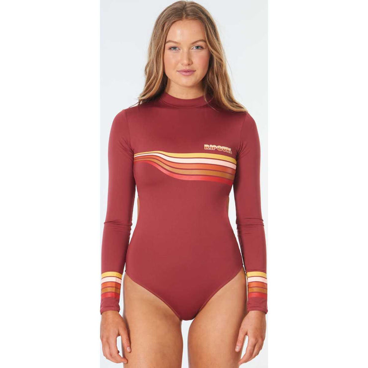 Golden Days Good Coverage Long Sleeve One Piece Swimsuit in Maroon