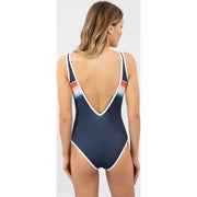Retro Stripe Good Coverage One Piece Swimsuit in Mid Blue