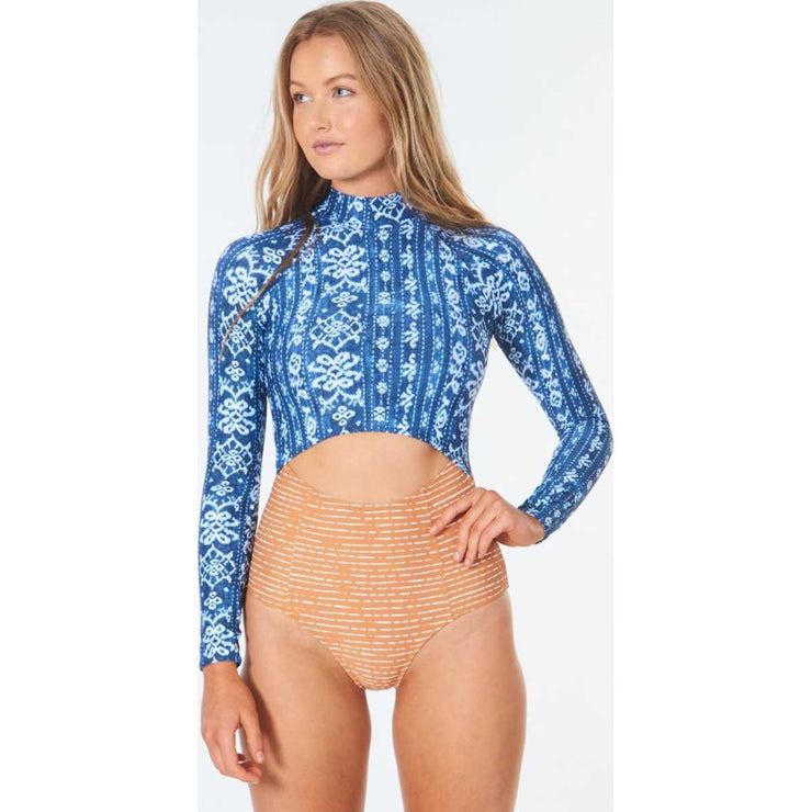 Surf Shack Cheeky Coverage Long Sleeve One Piece in Mid Blue